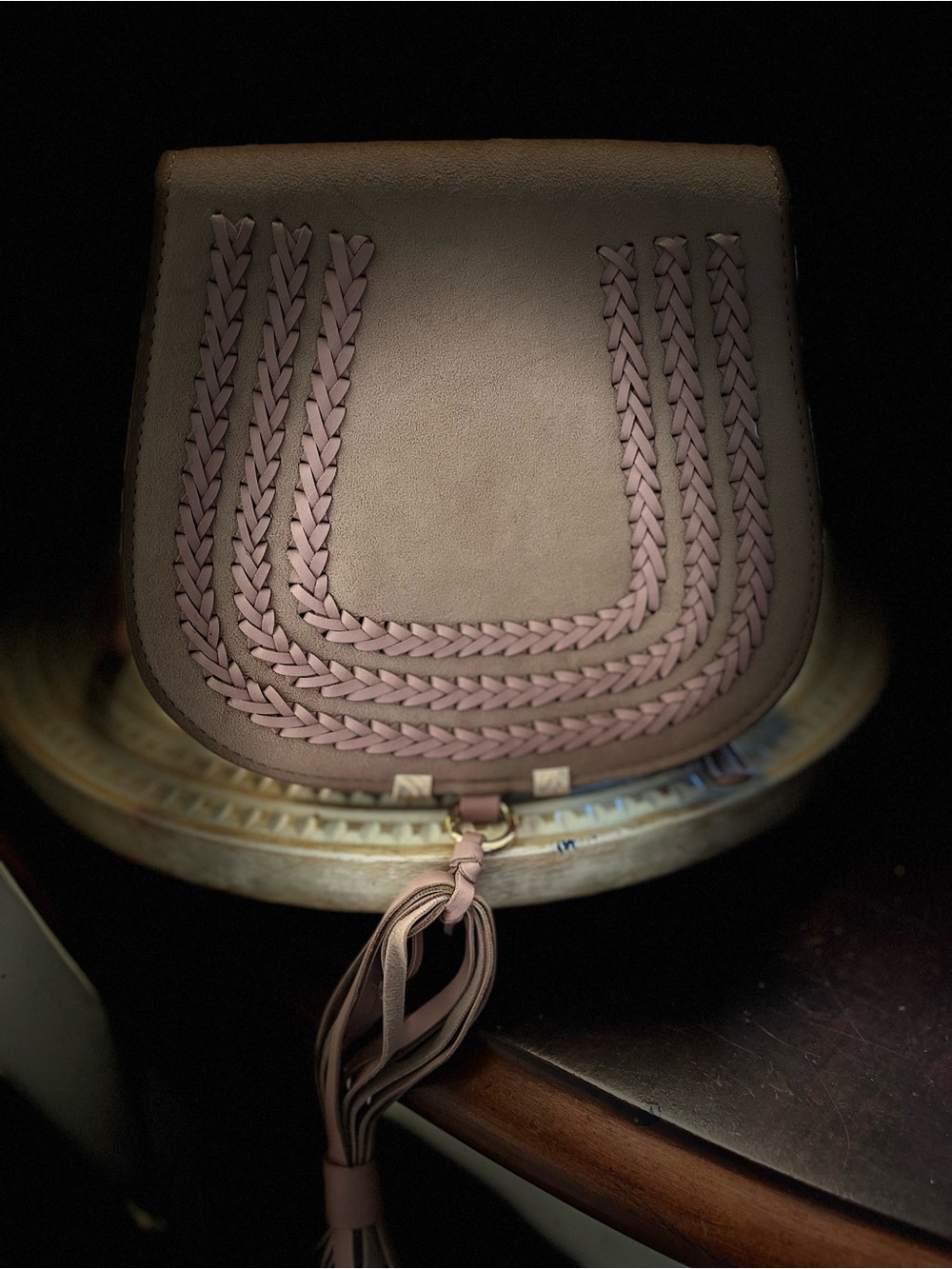 Francesca's Collections Mauve Braided Tassel Crossbody Bag